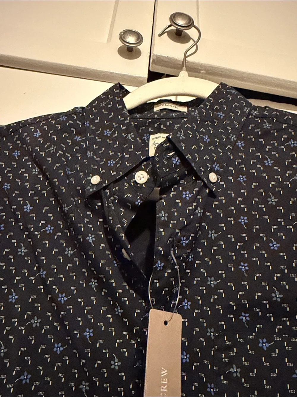 J. Crew Navy Short-Sleeve Button-Down with Small Geometric Print